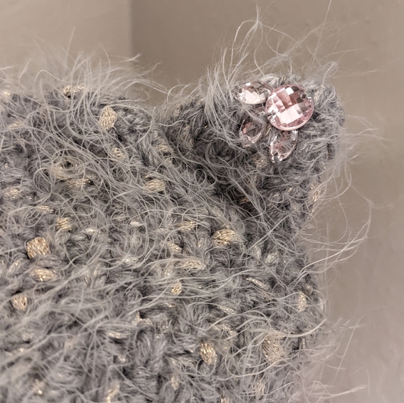 Child's size jeweled gray kitty cat beanie - Picture 3 of 5